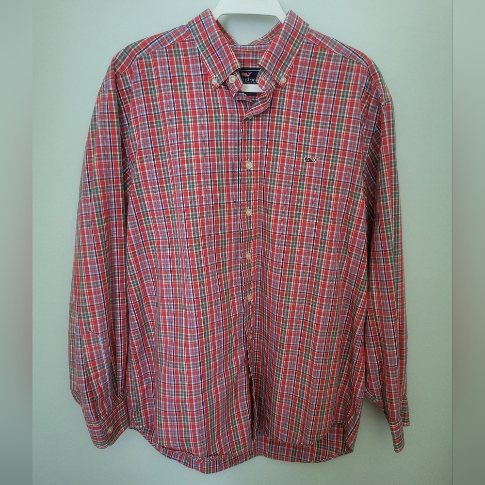 Vineyard Vines Men's Size Medium Whale Button Up Dress Shirt Long Sleeve Plaid